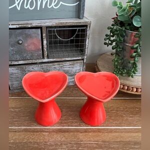 2 New Red Heart Valentines Cupcake ceramic Risers